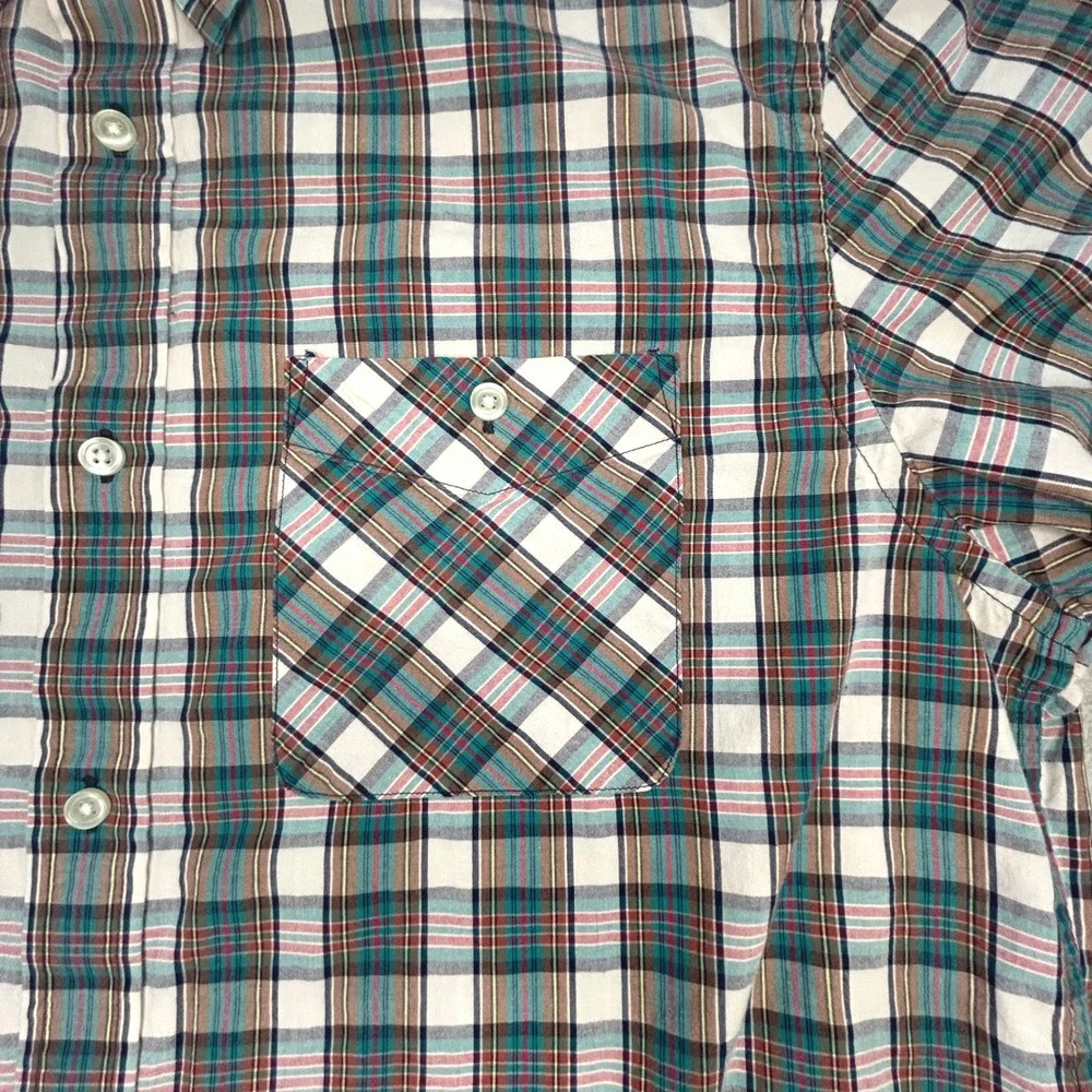 Banana Republic Button Up Shirt Mens XL Green Plaid Short‎ Sleeve Casual